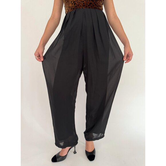 90s vintage animal leopard print funky fuzzy velvet sheer pant jumpsuit pantsuit - Picture 7 of 10